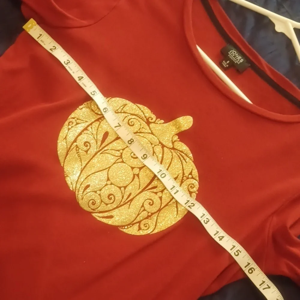 -- Long Sleeve Top with Gold Pumpkin Design - Picture 9 of 10